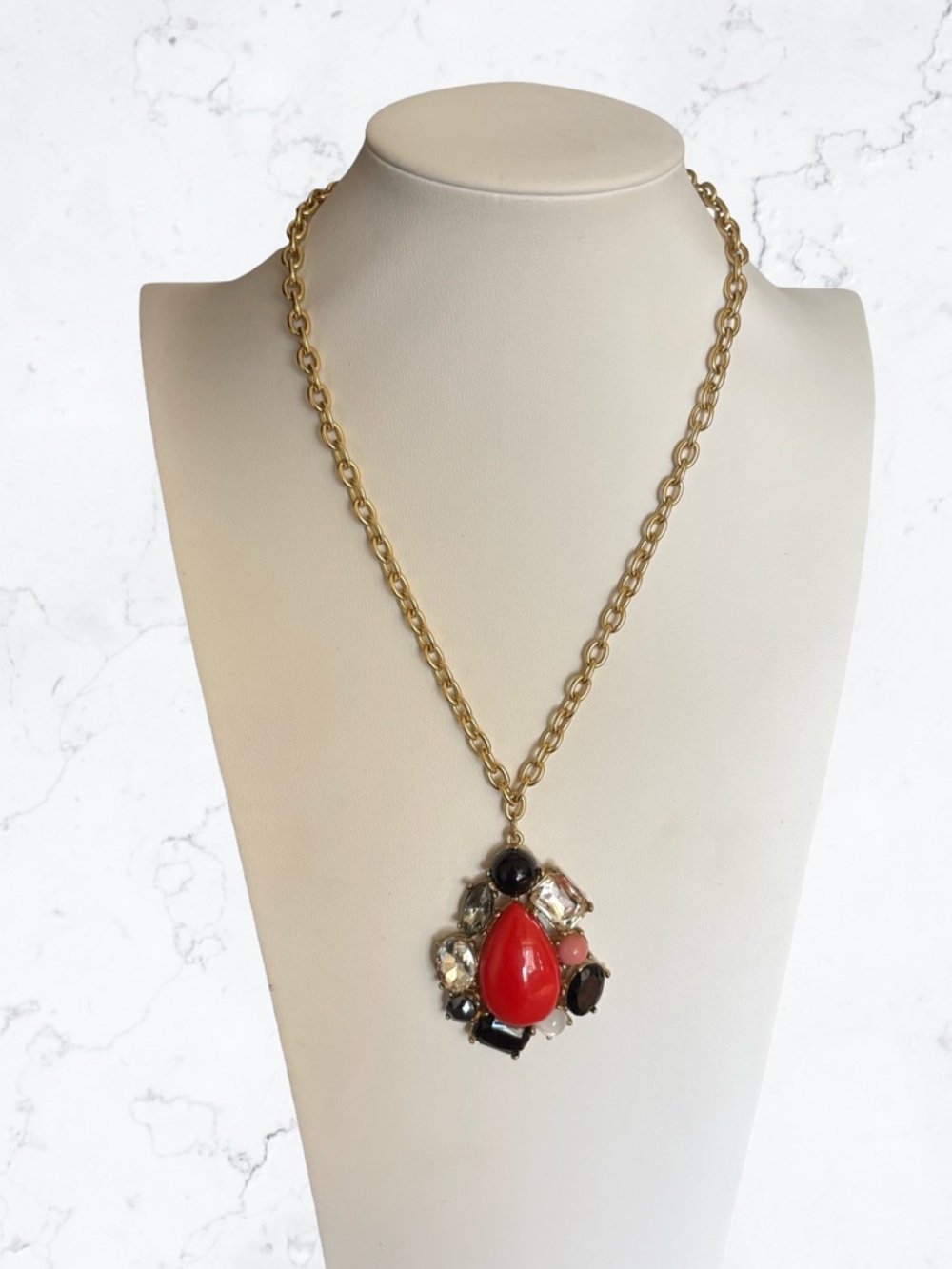 J. Jill Gold-Tone Necklace with Red Teardrop and Mixed Stones